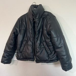 Faux leather puffer jacket